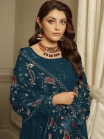 Teal Blue Faux Georgette Pakistani Style Suit